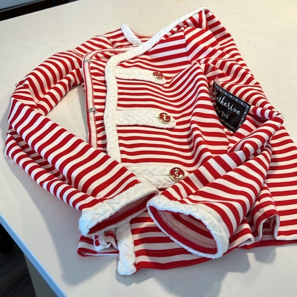 NWT Katherine New York Red & White Striped Nautical Theme Knit Jacket size S - Picture 11 of 11